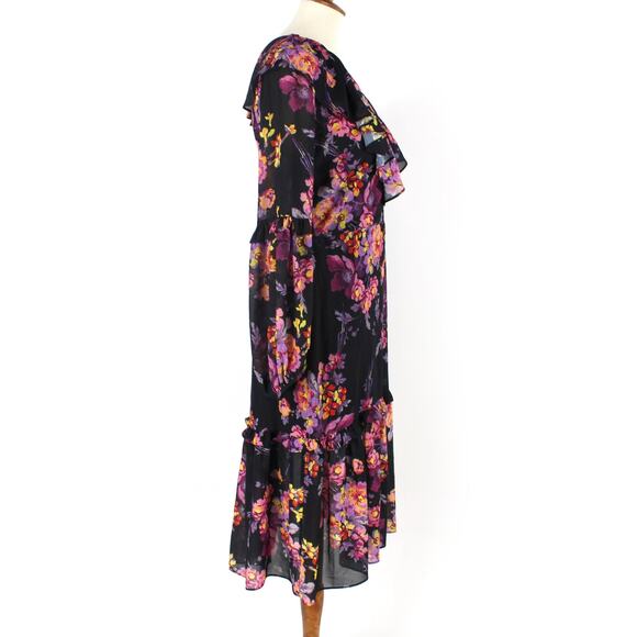 Amanda Uprichard Ruffle Evening Blossom Floral Talulah Dress Medium Pleated Midi - Picture 3 of 8